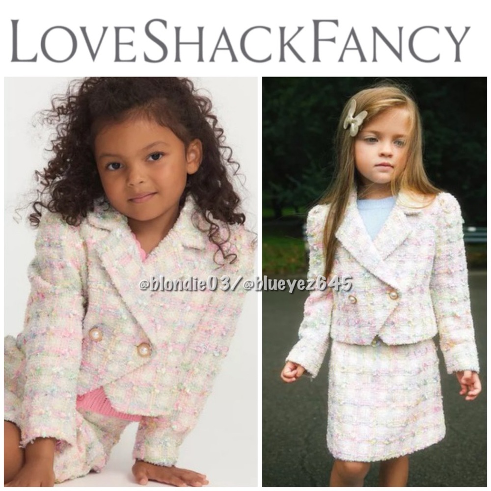 LoveShackFancy kids pink tweed blazer 8-9Y